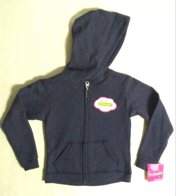 Hanes Girls' Full-Zip Hoodie Sweatshirt ComfortSoft Hooded NWT Navy XS 4-5 plain