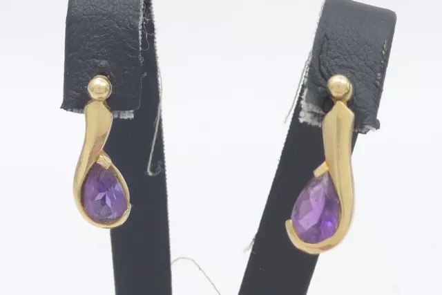 Ohrringe 585 GOLD 14 Karat Gelbgold Ohrstecker Amethyst earrings oro G286/24