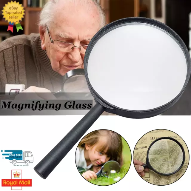 Magnifying Glass 75Mm Large Magnifier Reading Glass Lens Handheld Uk