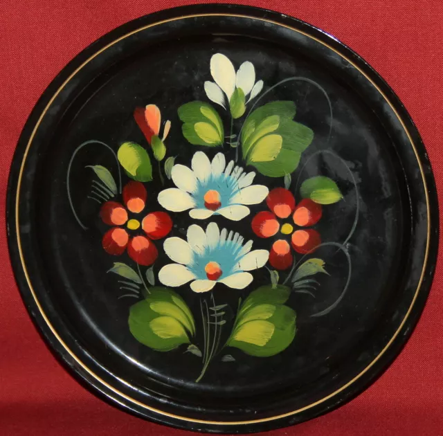 Vintage USSR Russian Painted Floral Flowers Metal Plate Dish