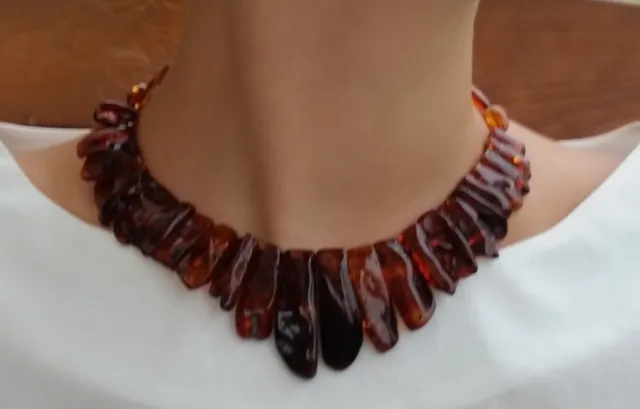 Beautiful Genuine Baltic Amber Cloepatra Necklace for Woman Dark Cognak
