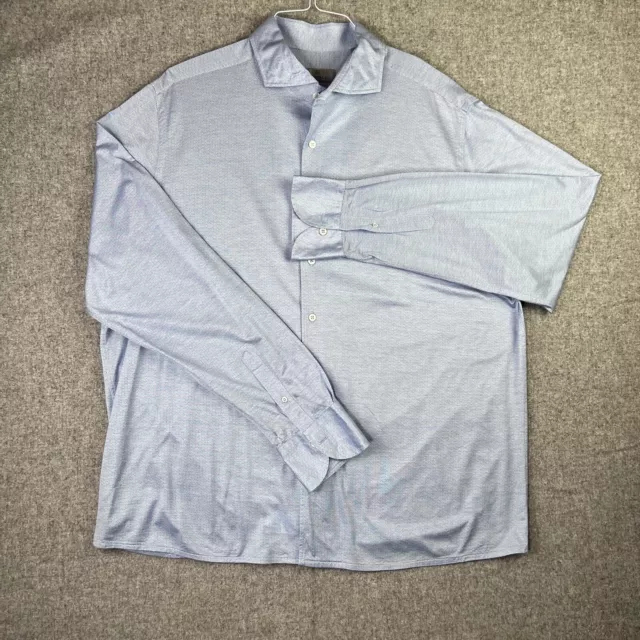 Canali Men's Micro Print Button Front Dress Shirt Blue Size XXL Cotton Italy EUC