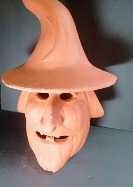 14" Large Vintage Terracotta Witch Jack O Lantern Halloween Tealight Pumpkin