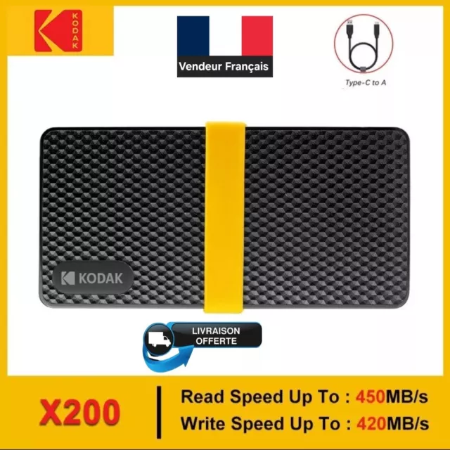 Disque Dur Externe Portable Kodak SSD X200 USB 3.1 Type C 1To-512 Go-256 Go