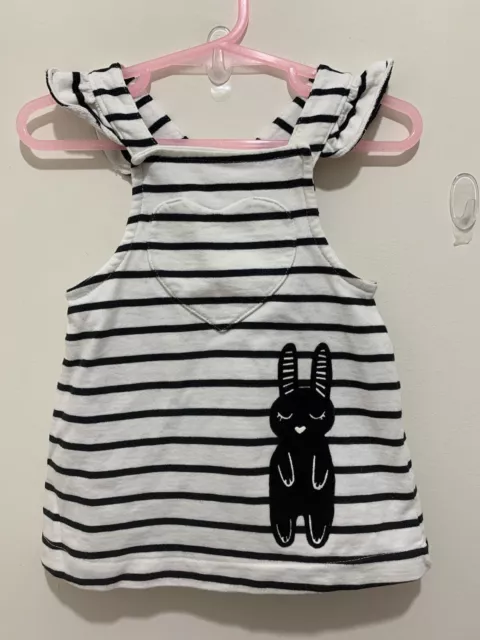 Baby Girls Baby K Mylene Klass White Black Striped Bunny Pinafore Dress 1-3m🖤