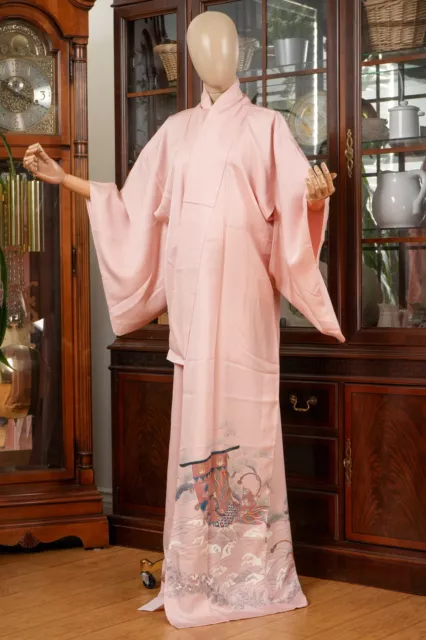 Dear Vanilla Japanese Silk Homongi Kimono Women's Authentic Japan Vintage Mint