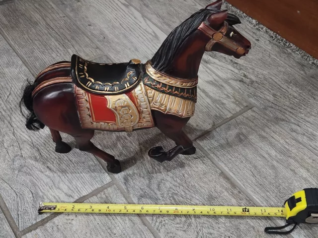 Large Hand Carved Wooden Armored Horse Hair Tail 12" Long 11" Tall Repaired Leg