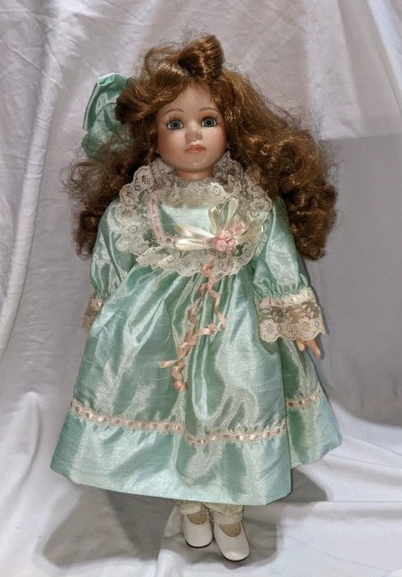 green emerald velvet dress Vintage Victorian Porcelain Doll in a Green Dress Christmas Holiday Do  La  Guanaquita's Closet