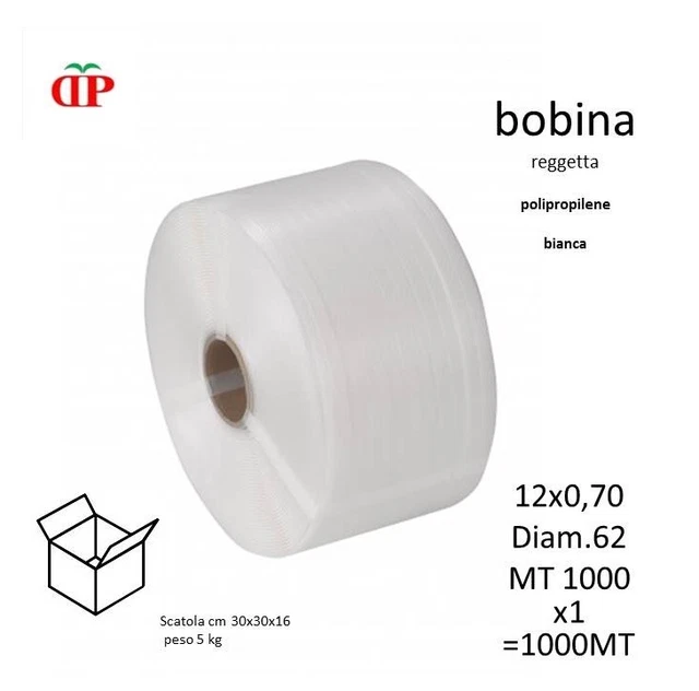 Bobina Reggia Polipropilene Nera 15x0,80 Mm, 1500 Mt, Foro 392mm, Prodotta In Italia