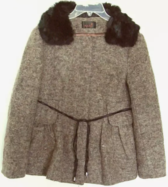 CHARM BEAUTIES Wool blend JACKET faux fur removable Collar Light Coat~Women sz S