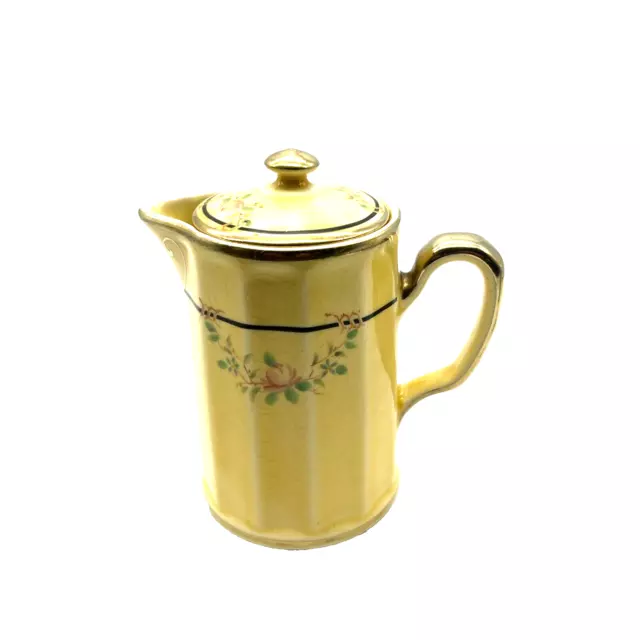 VTG MCM Edwin M Knowles Roma Porcelain 8oz Tea/Coffee Pot w/Lid -Yellow/Floral