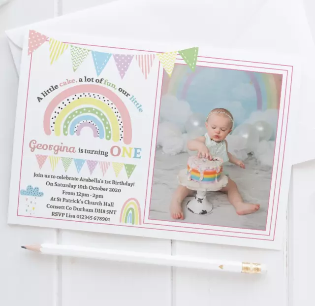 Personalised Pastel Rainbow Birthday Invitations Photo Rainbow Party Invites x10