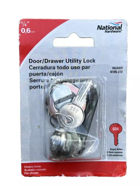 Door/Drawer Utility Lock National Hardware N185-272 1/4" VKA825 Key 604 Chrome