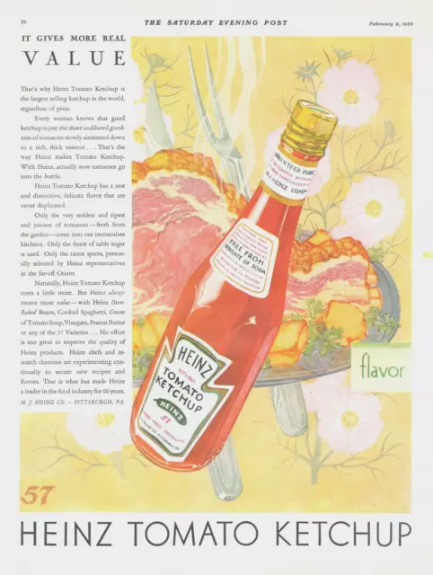 1929 HEINZ TOMATO KETCHUP vintage art PRINT AD distinctive delicate flavor food