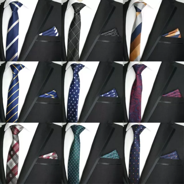 6CM Men Tie Set Skinny Dots Stripe Slim Ties Pocket Square Sets Narrow Necktie