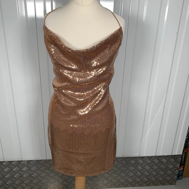 MISSGUIDED ROSE GOLD Sequin Dress Size 6 7.59 - PicClick UK