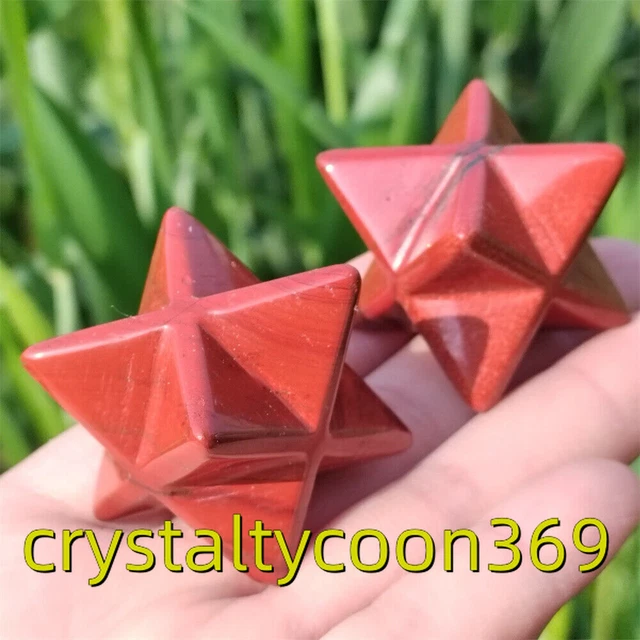 1.5" Natural Red Jasper Quartz Carved Crystal Merkaba Star Point Reiki Skull 2pc