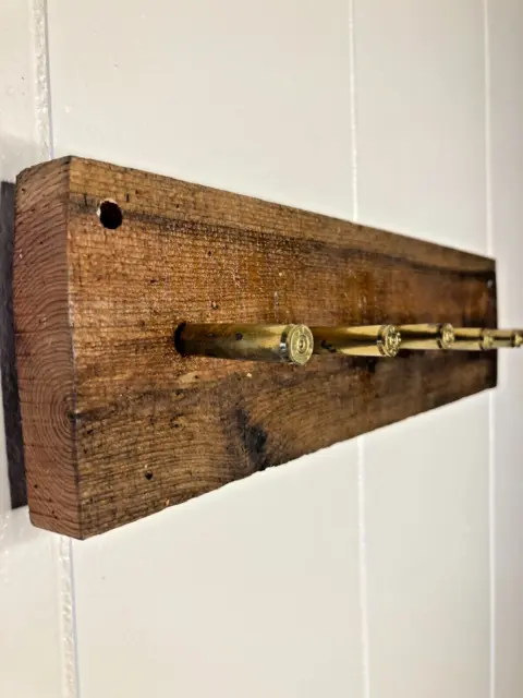 Reclaimed wood bullet key holder, made from real barn wood 13x3.5x1