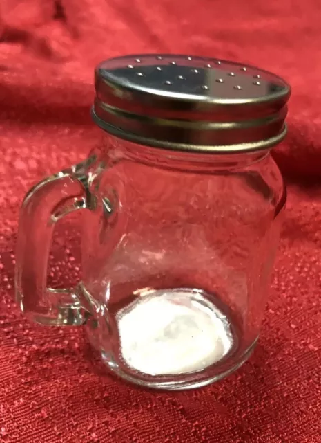 Salt Pepper Seasoning Shaker Clear Glass Handle Mason Jar Silver Metal Lid