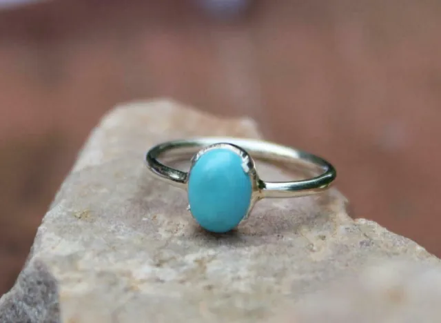 Natural Oval Turquoise Womens Ring 925 Sterling Silver Authentic-Rustic-Adorable