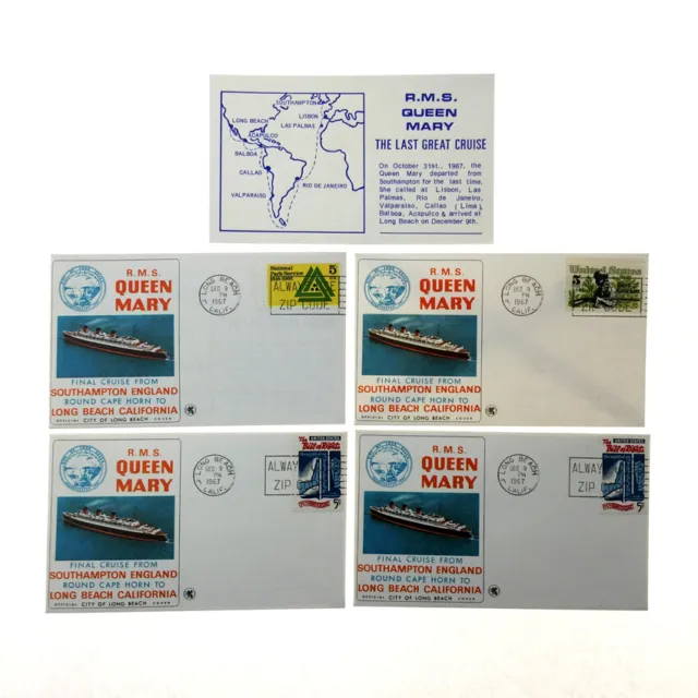 Lot of 4 Vintage RMS Queen Mary FINAL CRUISE 12/9/67 Postmarked Cards +Envelopes