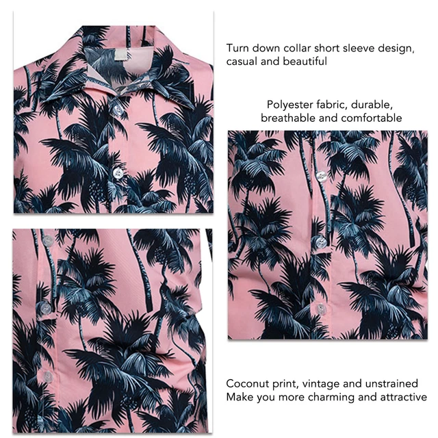 (S) Camicia hawaiana a maniche corte da uomo comoda stampa cocco