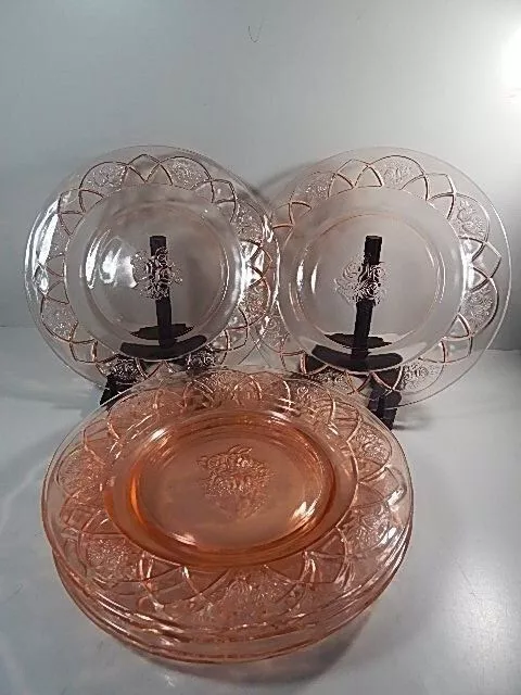 6 Federal Glass Rosemary Dutch Rose Pink 9 1/2" Dinner Plates Depression Glass 3