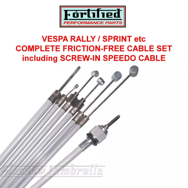 Vespa Rally / Sprint COMPLETE CABLE SET inc SCREW-IN SPEEDO GREY FRICTION FREE