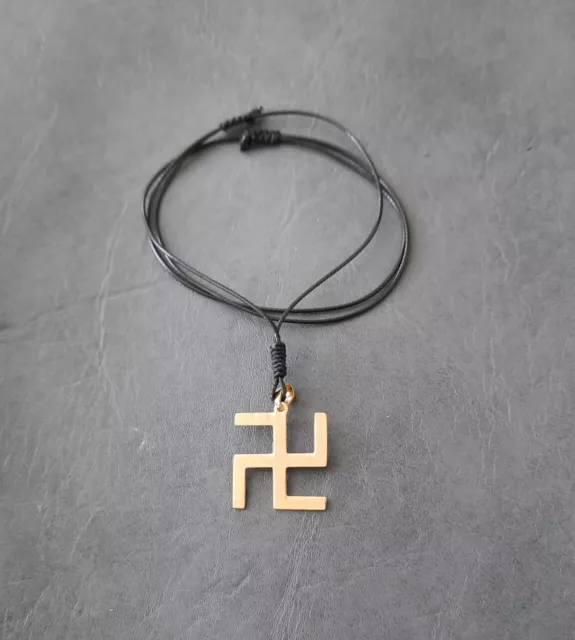 Buddhist Swastika Wan Zi Stainless-Steel GOLD THIN Pendant 25 mm (0.984 inch)