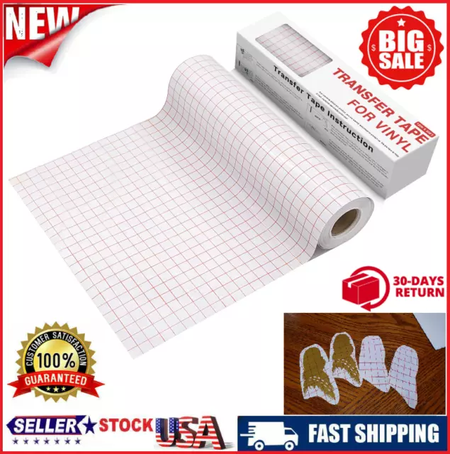YRYM HT Clear Vinyl Transfer Paper Tape Roll-12 x 50 FT w/Alignment Grid Red
