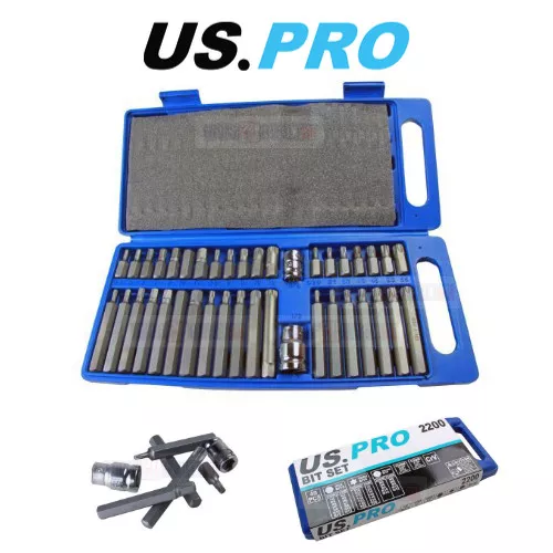 US PRO Tools 40pc Torx / Spline & Hex Bit Set 3/8" & 1/2" Drive Bit Holder 2200