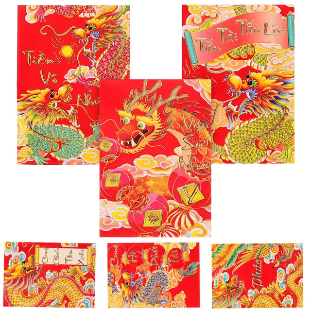 6PCS Spring Festival Red Umschläge Das Jahr des Drachen Glücksgeldumschläge
