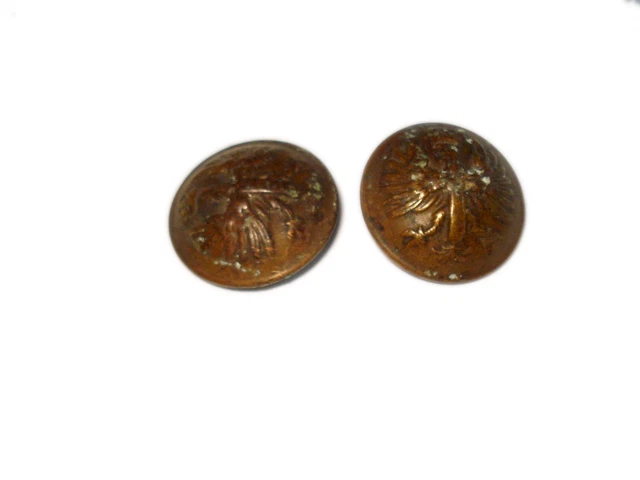 Pair Of Vintage Coat Of Arms Original Antique Brass Shank Buttons. G29-20