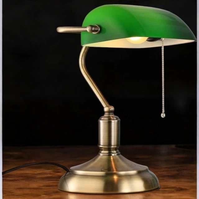 FISHTEC Lampe De Banquier Verte Vintage - Lampe Bureau Rétro Avec Abat-jour Opaline - 38cm