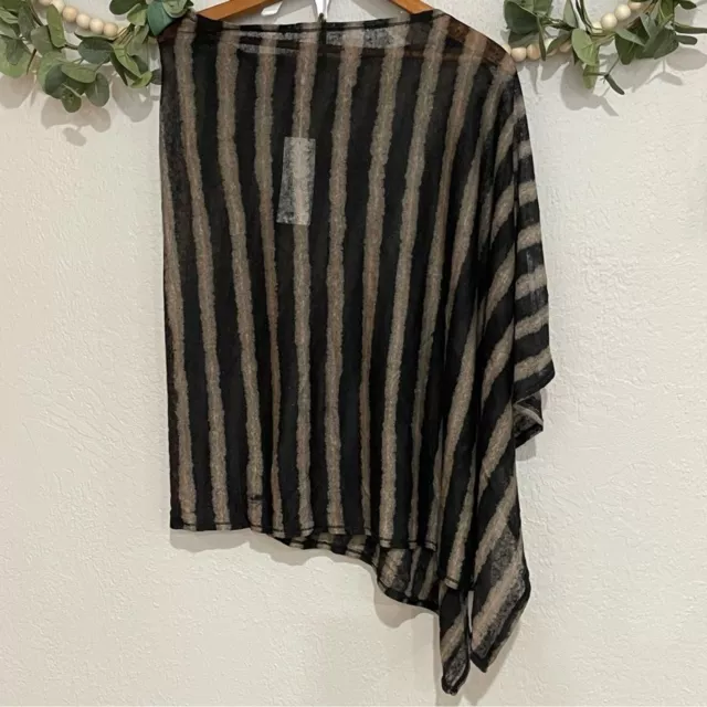 NWT EILEEN FISHER Painterly Organic Linen Stripe Asymmetrical Black Poncho Cover