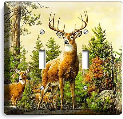 Whitetail Wild Deer Buck Antlers Double Light Switch Wall Plate Cover Home Decor