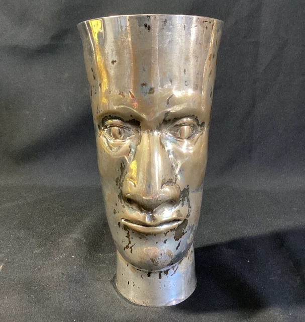 Welsch Company Peru Handwrought Sterling Silver Face Form Vase 1950s