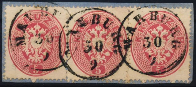 ÖSTERREICH 1863 3*5kr, auf Briefstück, MARBURG (St) Sehr schön!