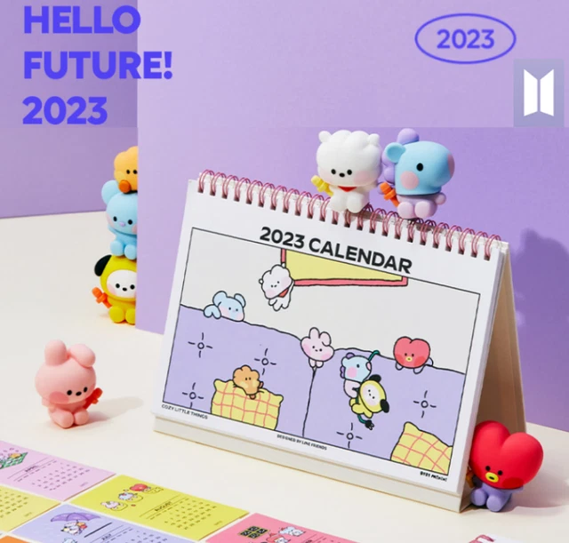 BTS BT21 LINE Friends minini 2023 Desk Calendar Official PURPLE Red