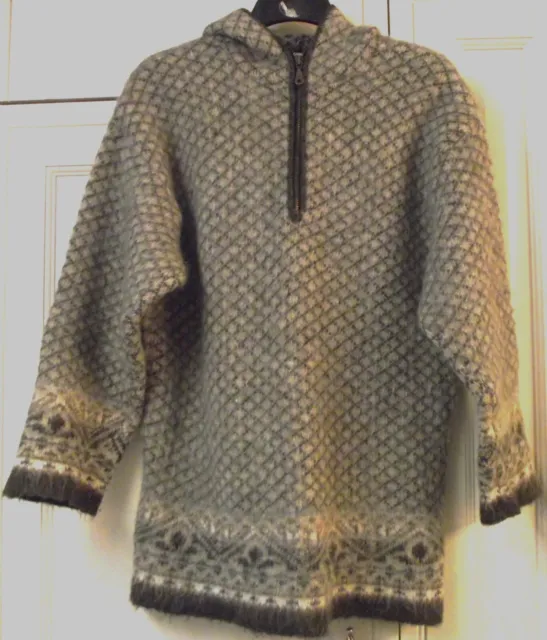 Icewear Genuine Icelandic Wool Winter Fairisle Zip Up Knitted Jumper Hood Sz S/M