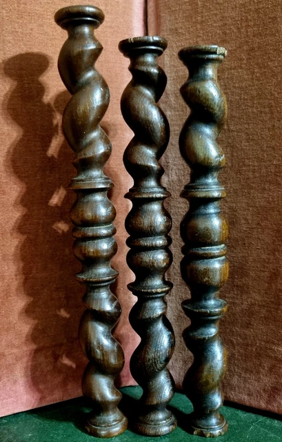 3 Barley twist turned spindle Column - Antique french architectural salvage 12" 2
