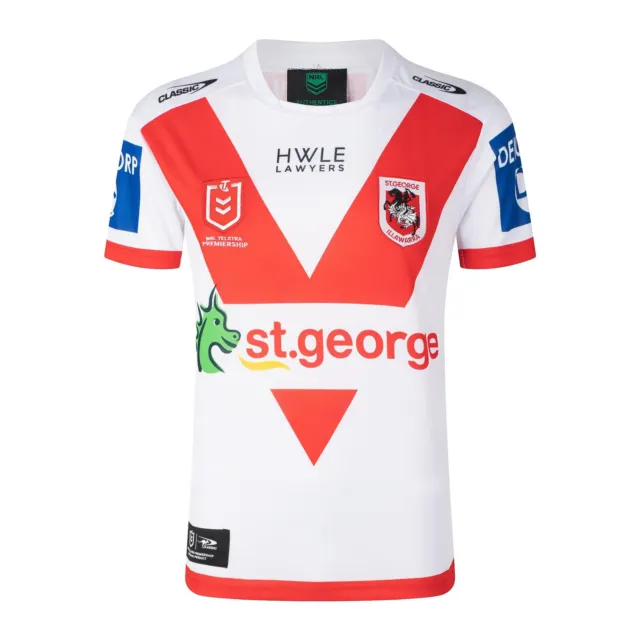 Maglietta casalinga classica St George Illawarra Dragons 2022 mai usata come nuova per rugby bianca/rossa