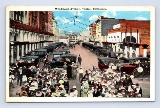 Busy Windward Ave VENICE BEACH Antique Los Angeles California Postcard ~1920s