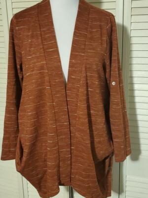 Patrizia Luca Burnt Orange/Rust  Open Front Adjustable Cardigan Sweater Size L