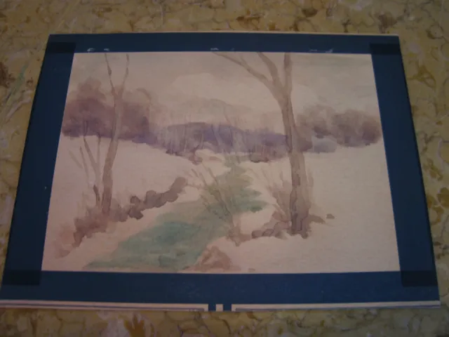 Vtg Antique Early 20th Cent. E A Trego Watercolor Painting & Pastel of Landscape