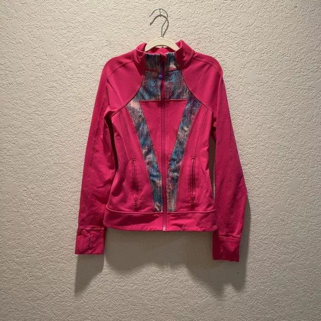 Ivivva girls pink multicolored full zip active jacket, size 10
