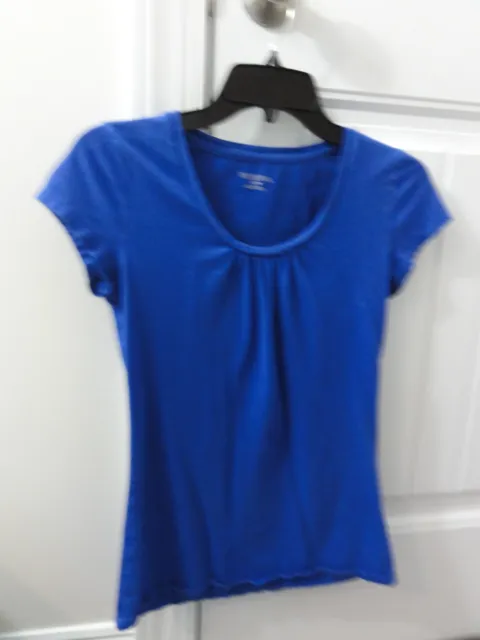Merona Womens XS T Shirt Blouse Blue ~ Short Cap Sleeve ~ Scoop Neck