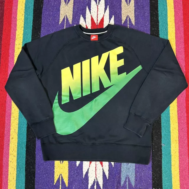 NIKE SPELLOUT CREWNECK Sweatshirt Black Green Yellow Size Medium