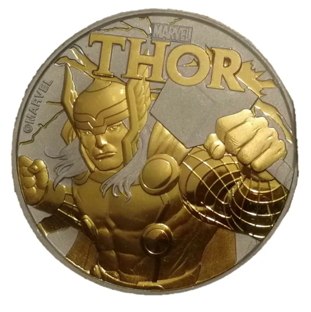 2018 Argent Mighty Thor 1Oz .999 Édition pièce dorée 24 carats 2