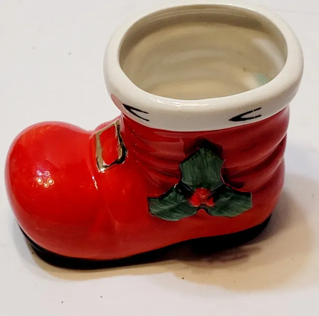 Lefton Vintage Christmas Ceramic Santa Boot Toothpick Holder Japan 4”